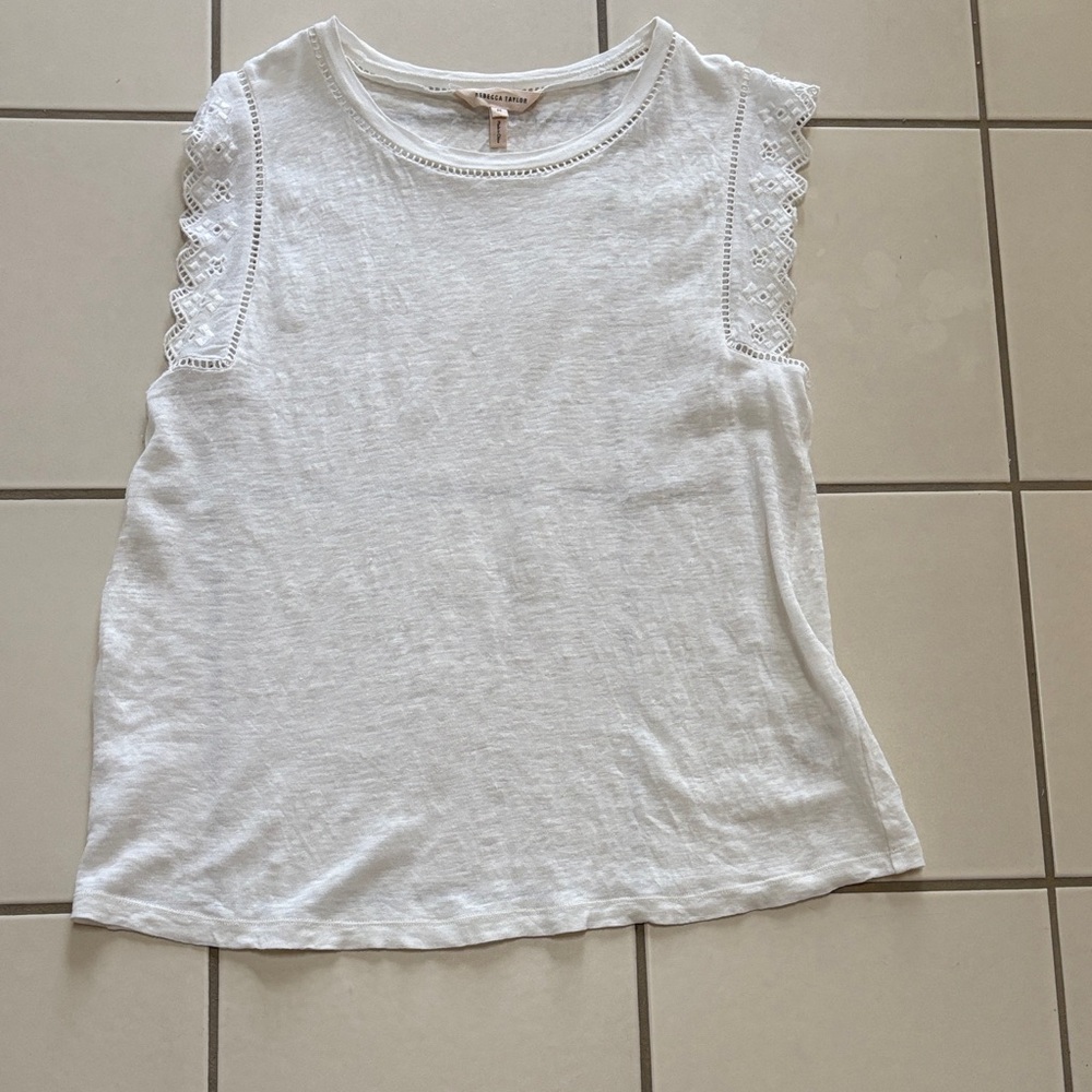 Rebecca Taylor White Lace Trim Muscle Tee